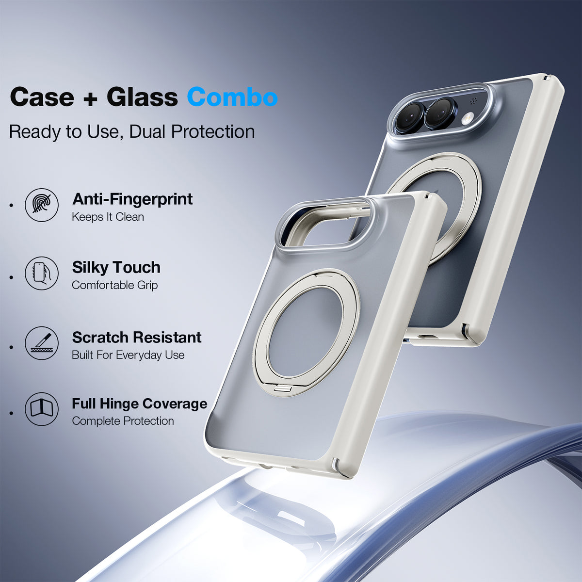 WSKEN iPhone Duo Case with Magnetic 360° Ring Stand - Matte White - WSKEN