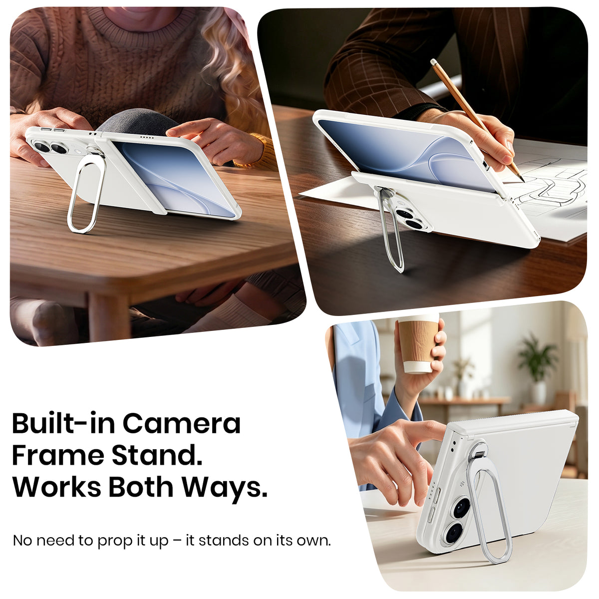 WSKEN Magnetic iPhone Duo Case with Stand & Screen Protector, White - WSKEN