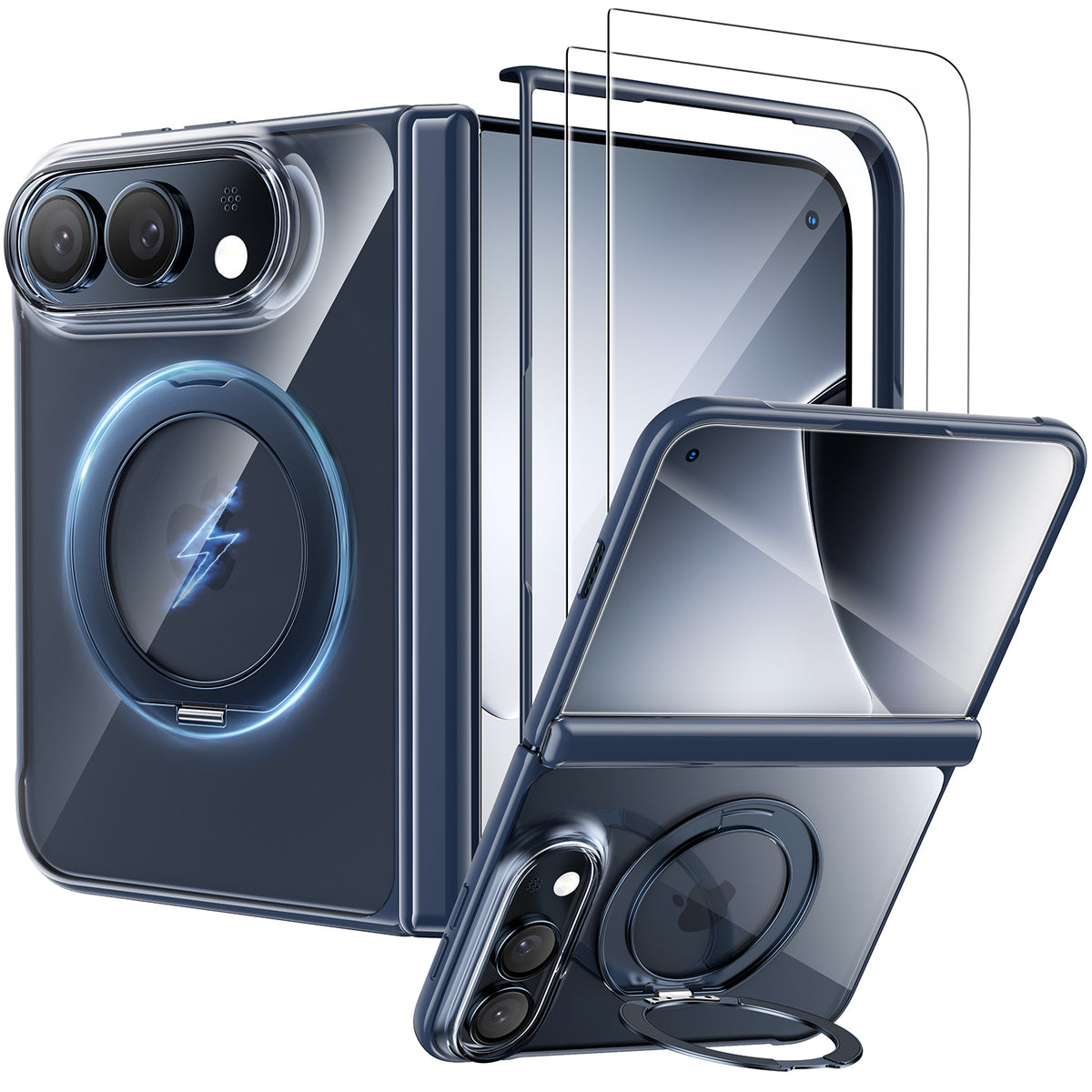 WSKEN iPhone Duo Case with Magnetic 360° Ring Stand - Clear Blue - WSKEN