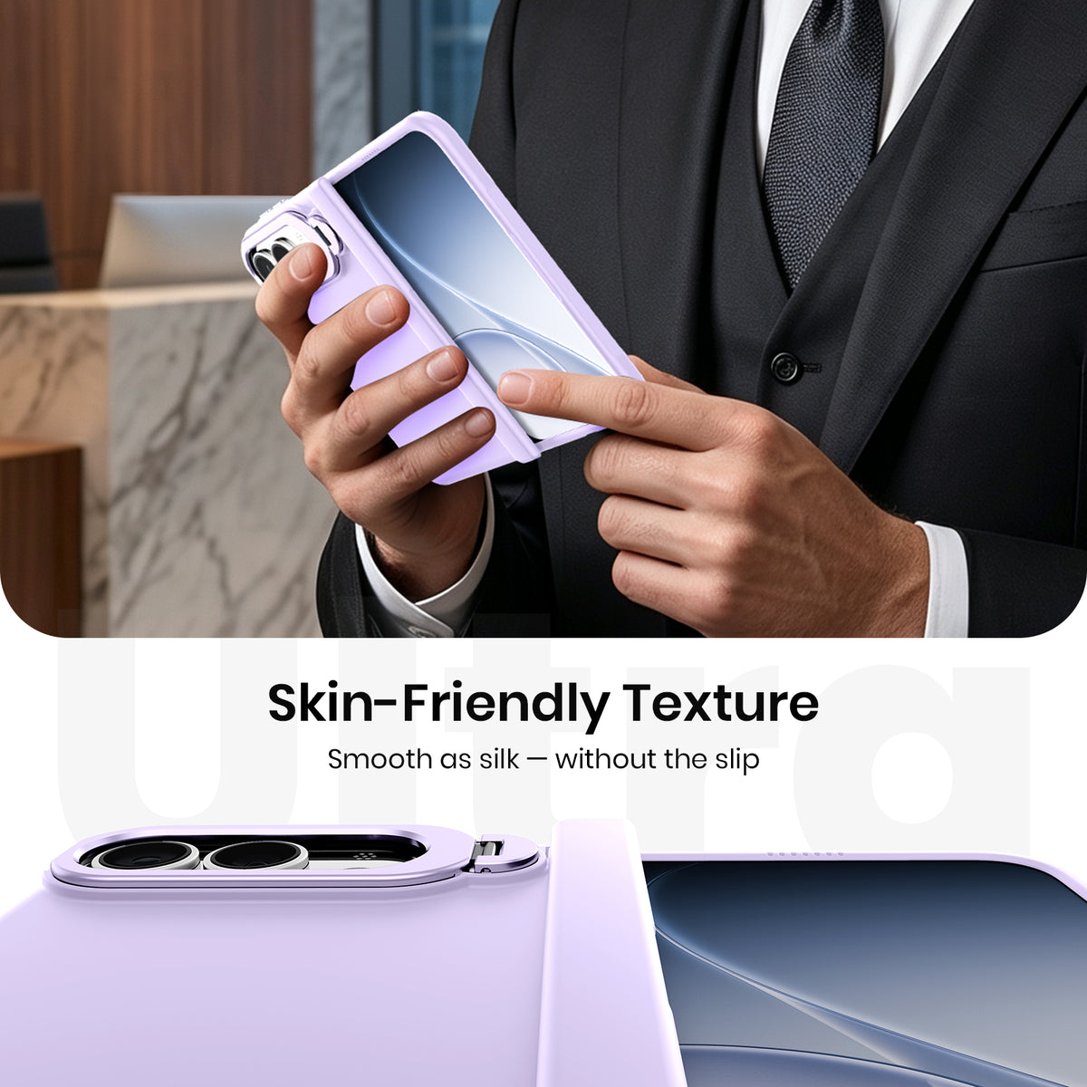 WSKEN Magnetic iPhone Duo Case with Stand & Screen Protector, Purple - WSKEN