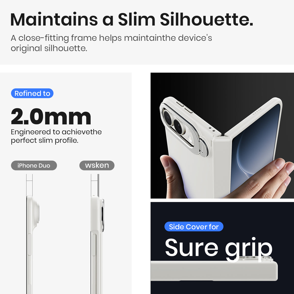 WSKEN Magnetic iPhone Duo Case with Stand & Screen Protector, White - WSKEN