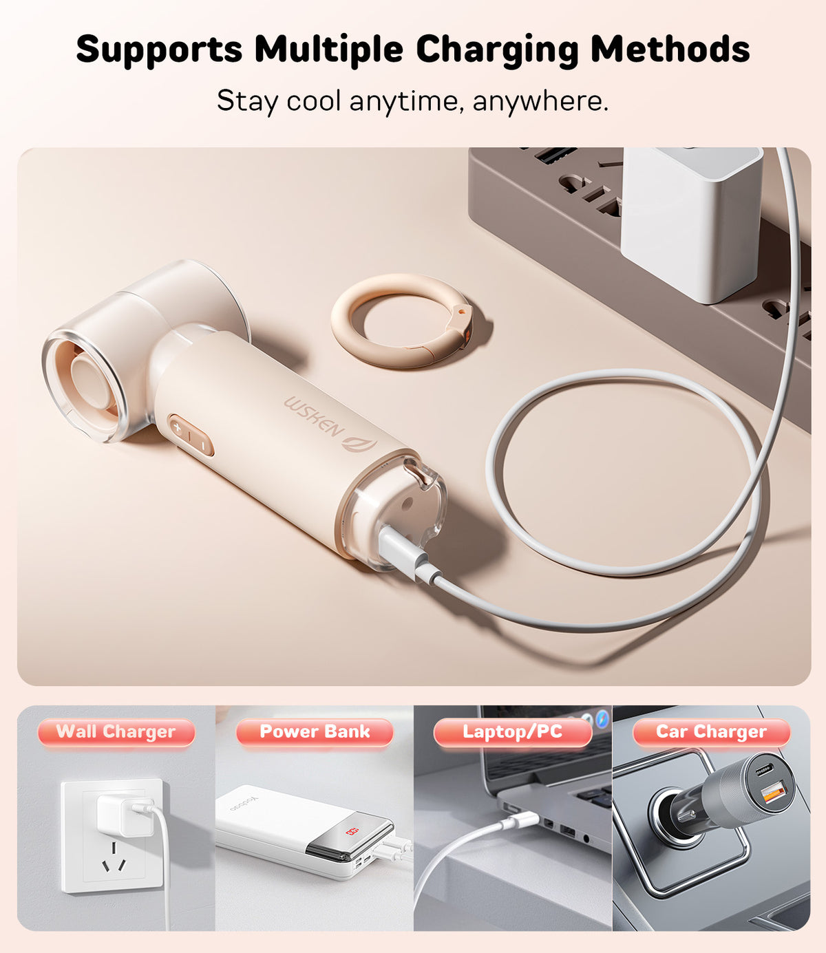 WSKEN Handheld Portable Mini Fan, 5 Speeds 30000mAh - WSKEN