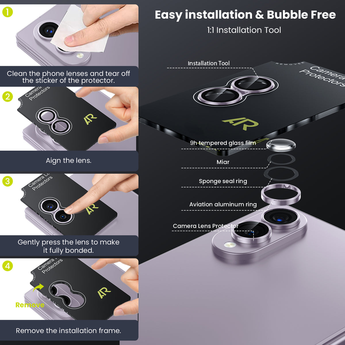 WSKEN Z Fold 8 Camera Lens Protector Case Cover - Anti Reflective Lavender — 5