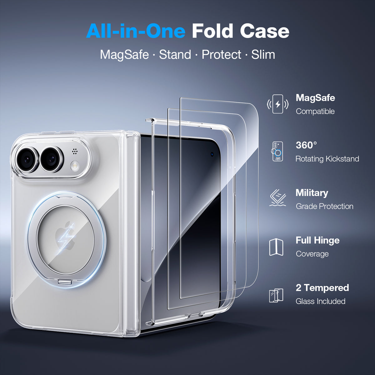 WSKEN iPhone Duo Case with Magnetic 360° Ring Stand - Clear - WSKEN