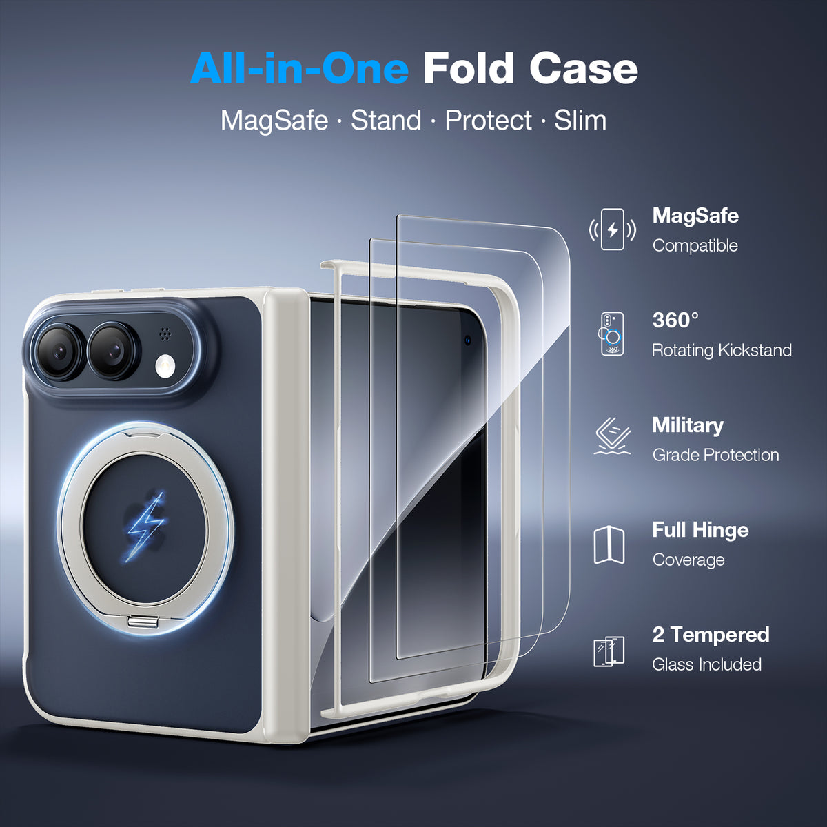 WSKEN iPhone Duo Case with Magnetic 360° Ring Stand - Matte White - WSKEN