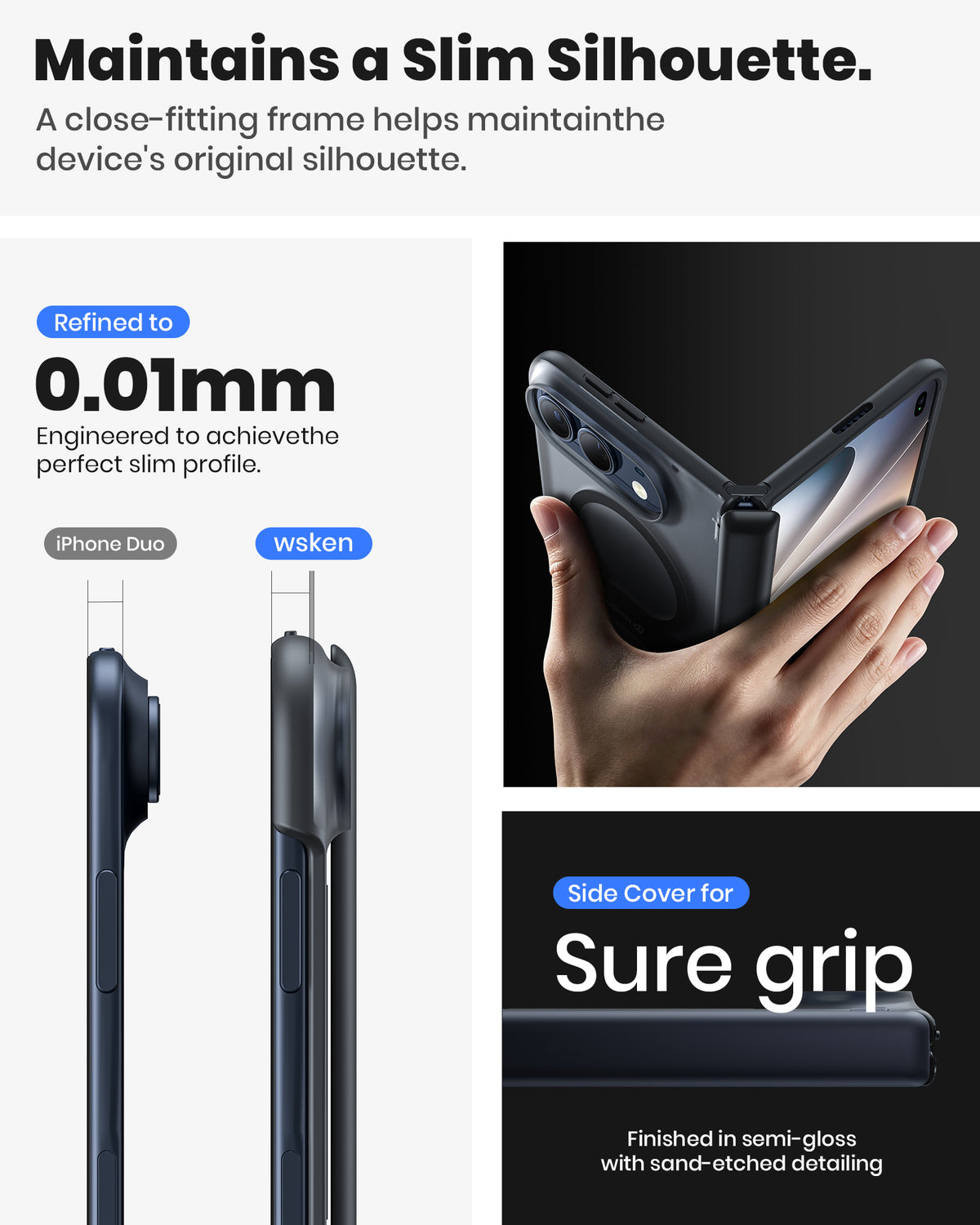 WSKEN Magnetic iPhone Duo Case with Stand, Translucent Matte Black - WSKEN