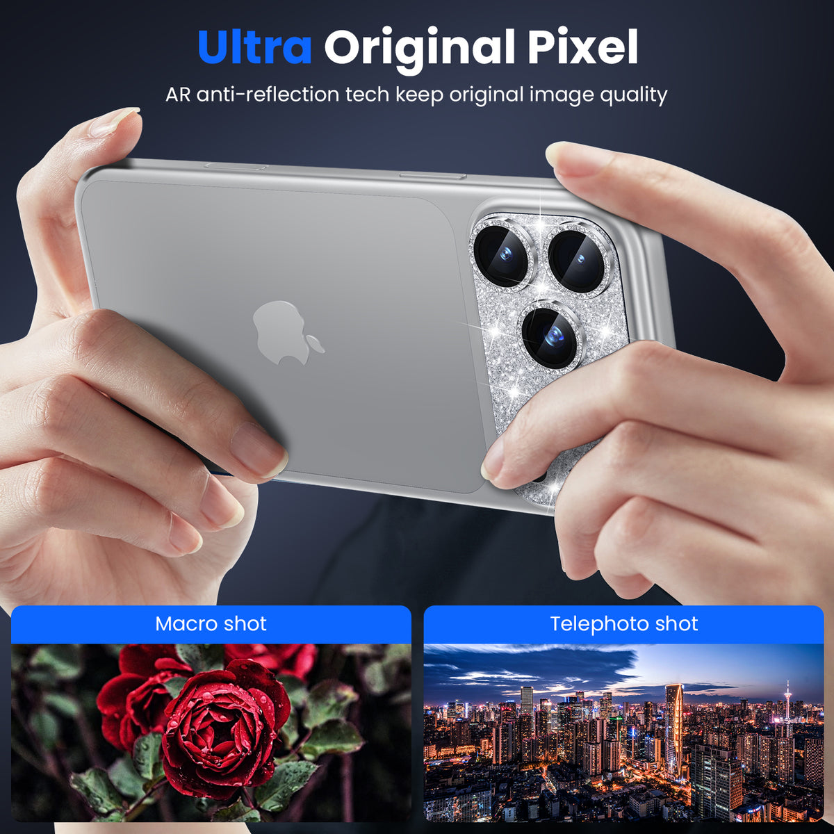 WSKEN iPhone 18 Pro Camera Lens Protector - Military Grade Design Glitter Silver - WSKEN