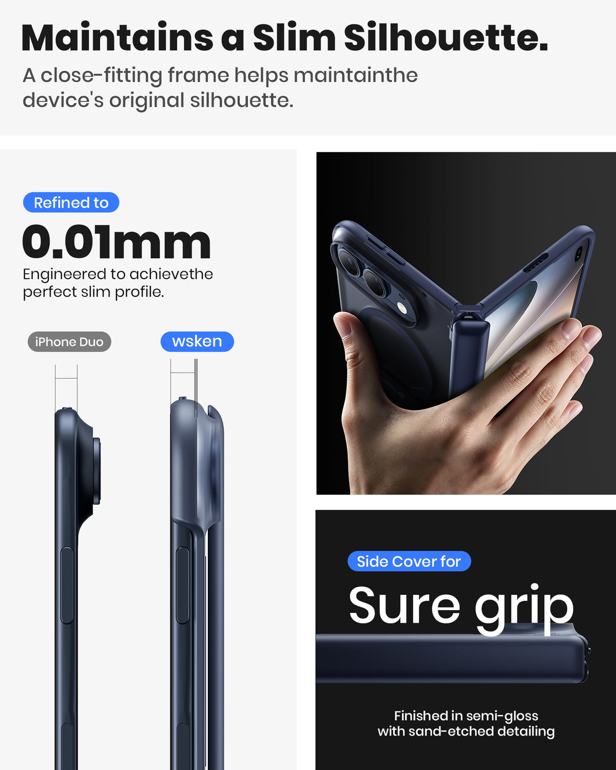 WSKEN Magnetic iPhone Duo Case with Stand, Translucent Matte Blue - WSKEN