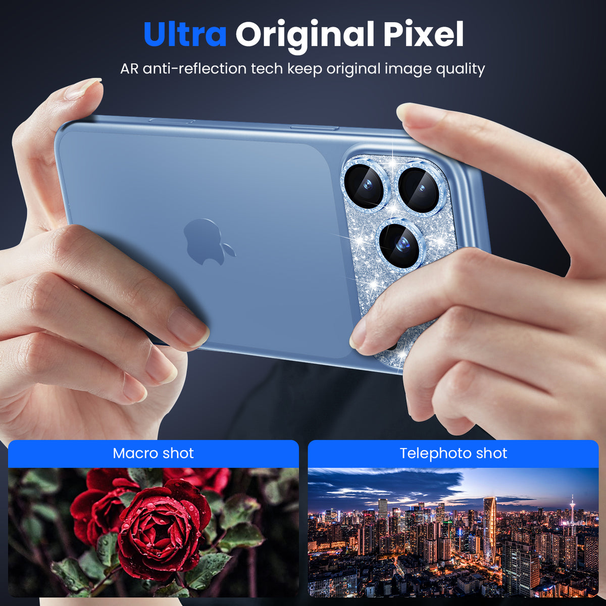 WSKEN iPhone 18 Pro Camera Lens Protector - Military Grade Design Glitter Blue - WSKEN