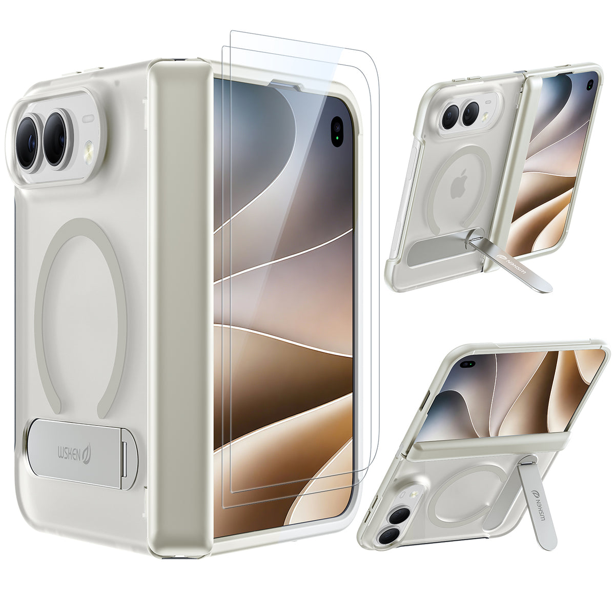 WSKEN Magnetic iPhone Duo Case with Stand, Translucent Matte White - WSKEN