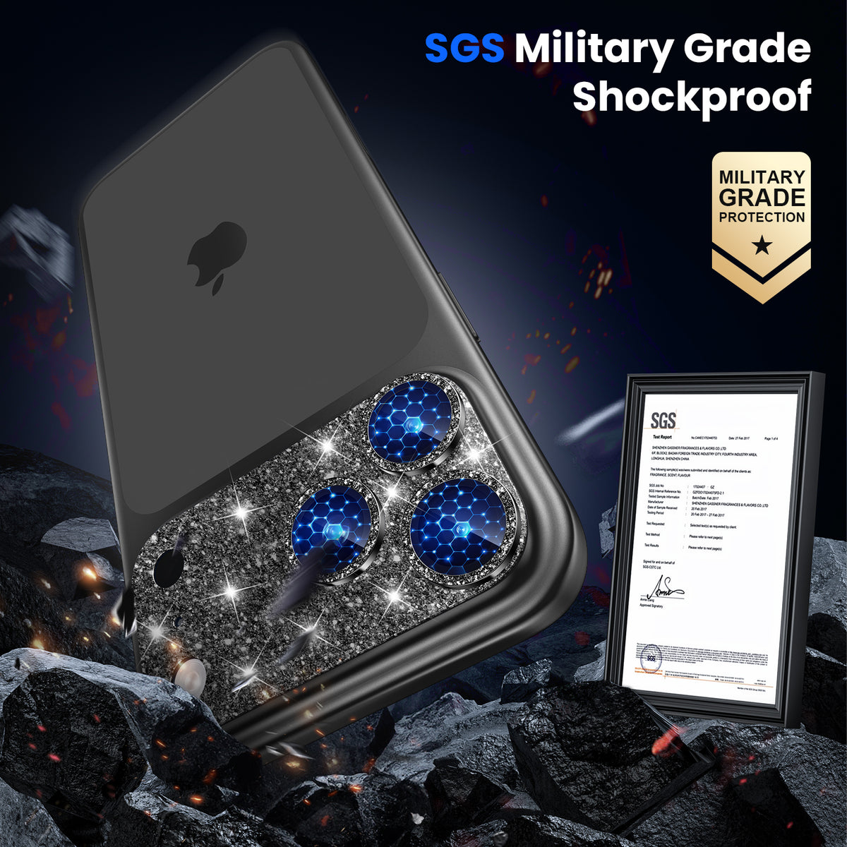 WSKEN iPhone 18 Pro Max Camera Lens Protector - Military Grade Design Glitter Black - WSKEN