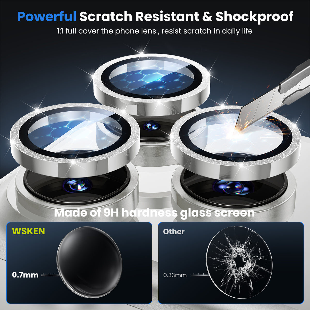 WSKEN iPhone 18 Pro/iPhone 18 Pro Max Camera Lens Protector - Glitter Silver - WSKEN