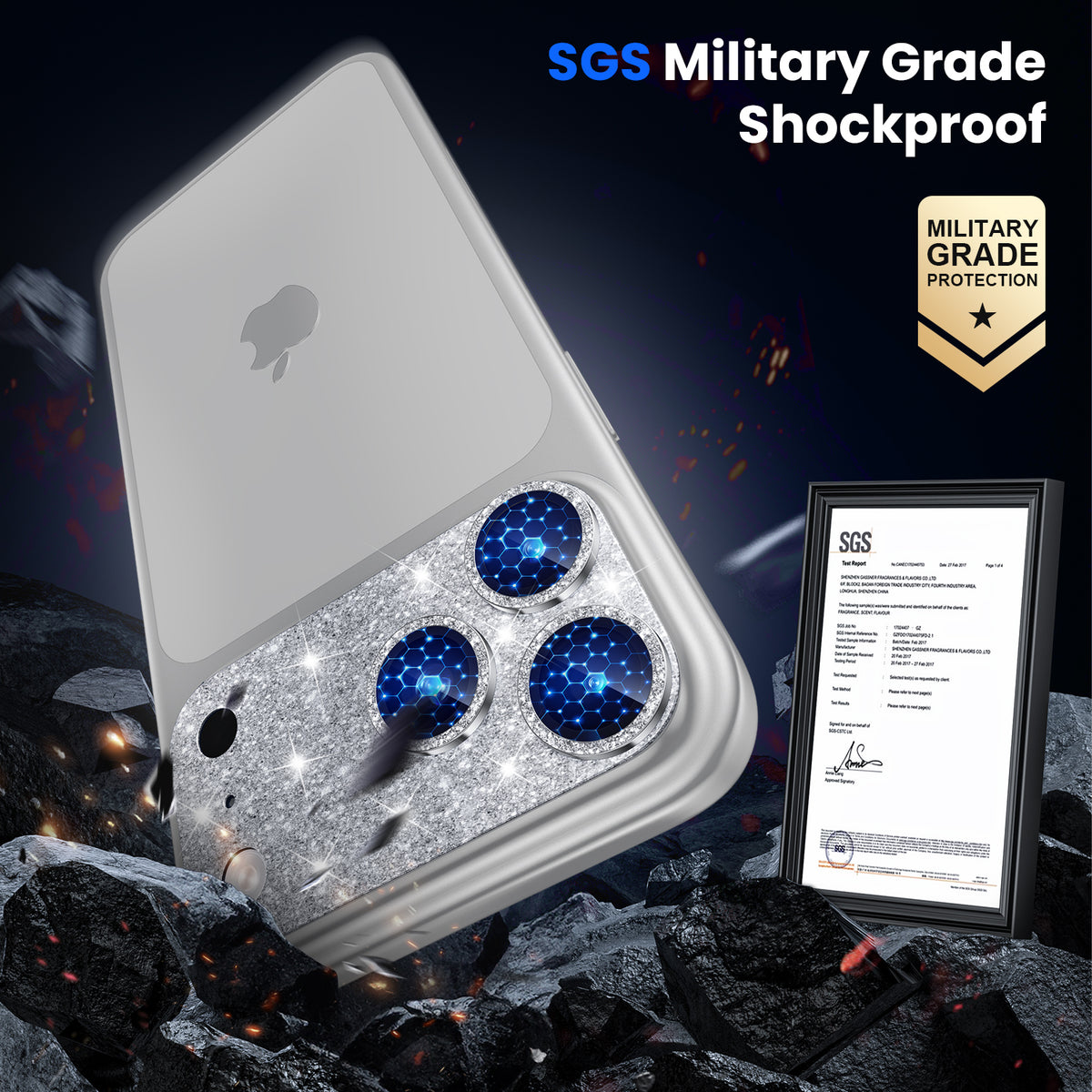 WSKEN iPhone 18 Pro Camera Lens Protector - Military Grade Design Glitter Silver - WSKEN