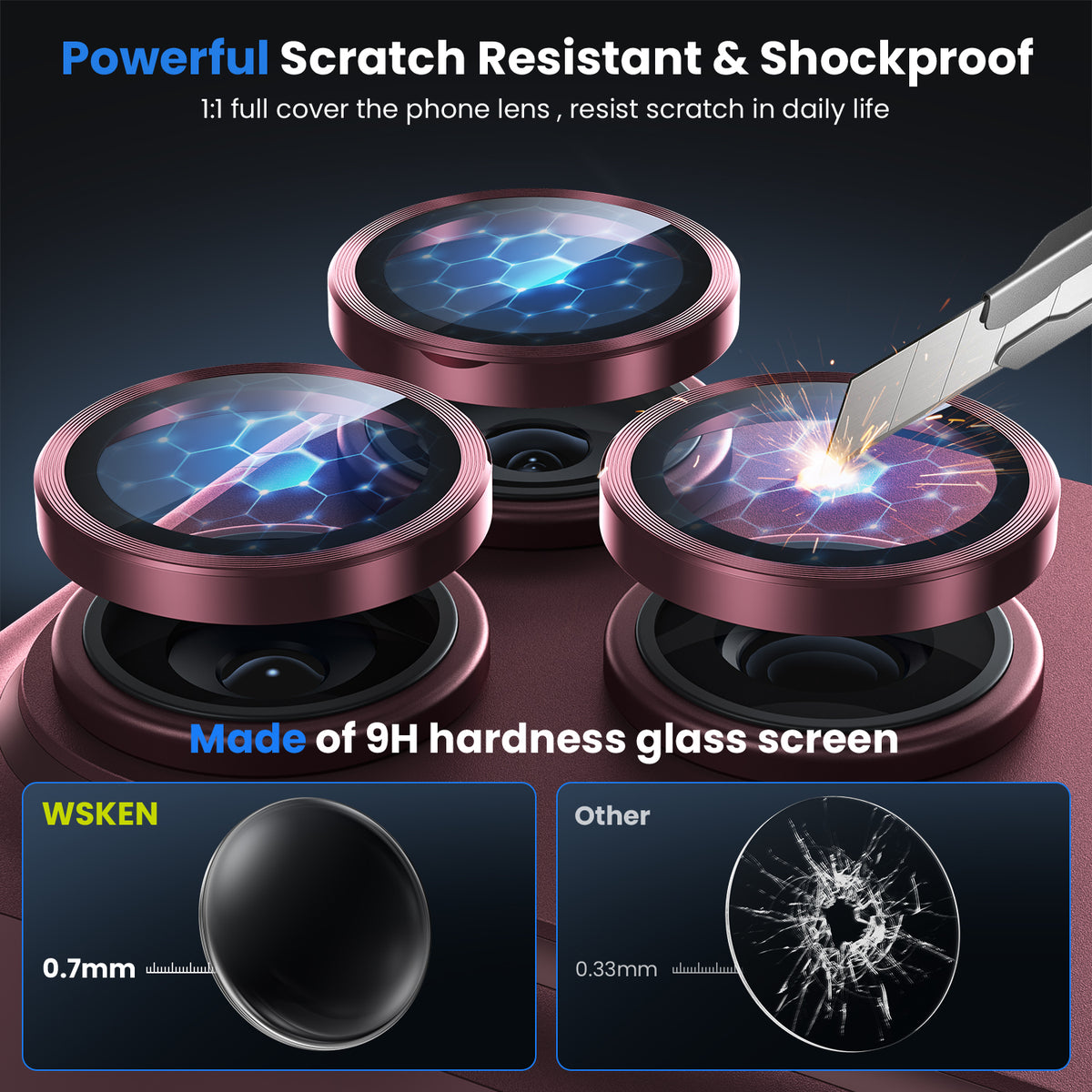 WSKEN iPhone 18 Pro/iPhone 18 Pro Max Camera Lens Protector - Burgundy - WSKEN