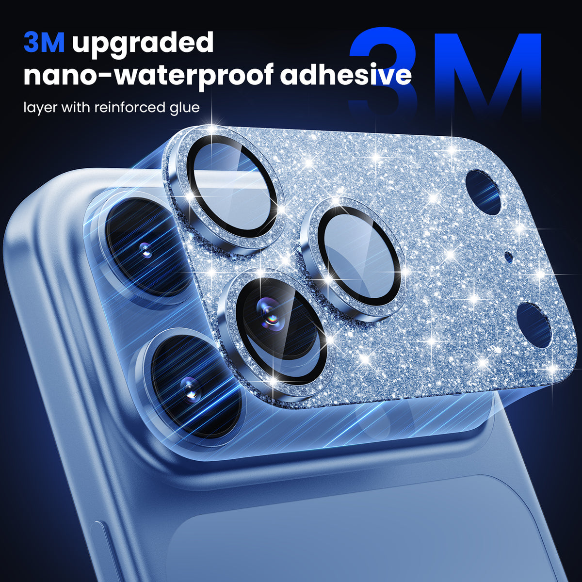 WSKEN iPhone 18 Pro Camera Lens Protector - Military Grade Design Glitter Blue - WSKEN