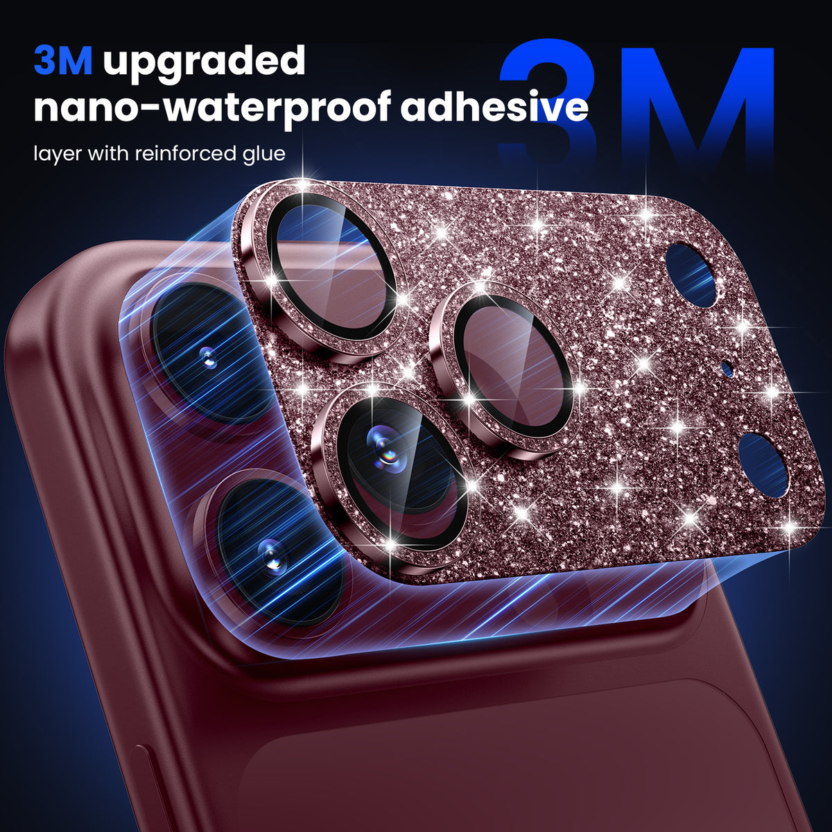 WSKEN iPhone 18 Pro Max Camera Lens Protector - Military Grade Design Glitter Burgundy - WSKEN