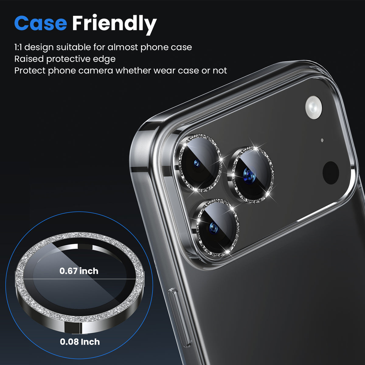 WSKEN iPhone 18 Pro/iPhone 18 Pro Max Camera Lens Protector - Glitter Black - WSKEN