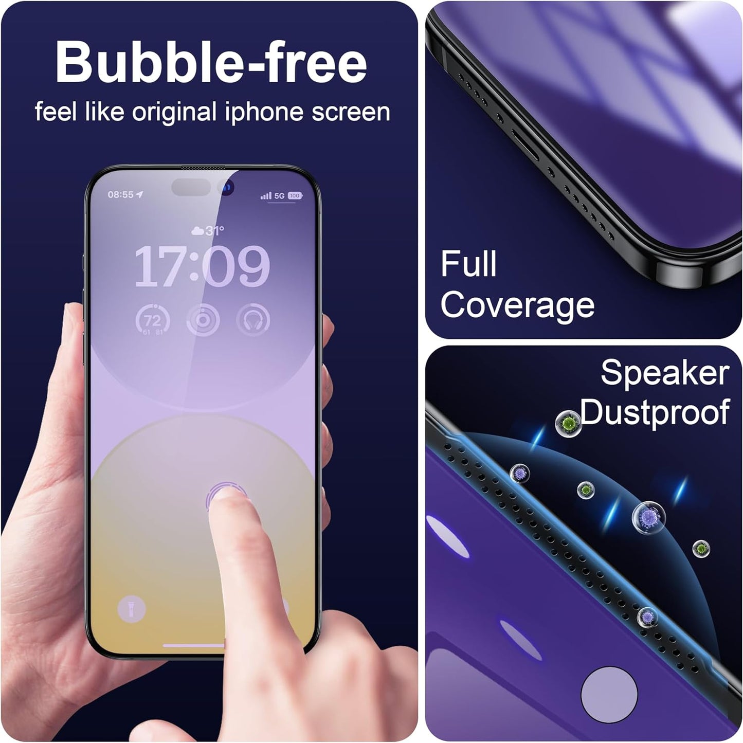 WSKEN for iPhone 15 Pro Privacy Screen Protector, [Auto-Dust Removal] 28 Degree Anti Spy Anti-Blue Light 2.5D Full Coverage Privacy Tempered Glass with Dust Clean Easy Installing House