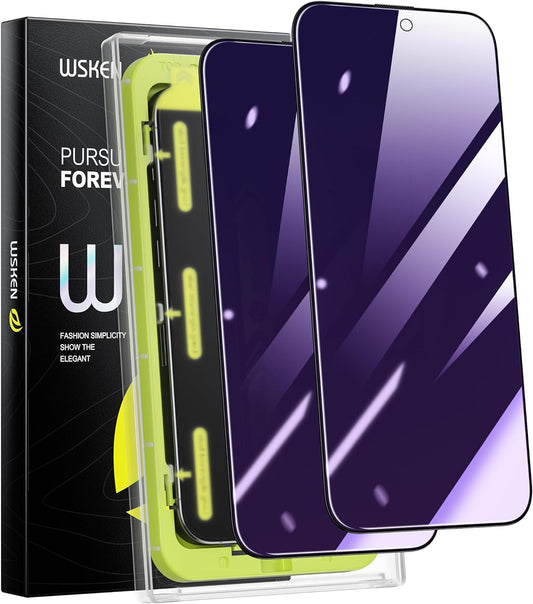 WSKEN for iPhone 15 Pro Max Privacy Screen Protector, [Auto-Dust Removal] 28 Degree Anti Spy Anti-Blue Light 2.5D Full Coverage Privacy Tempered Glass with Dust Clean Easy Installing House