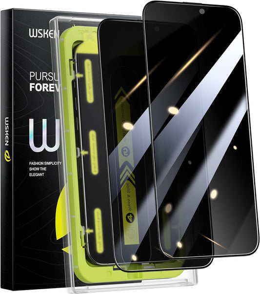 WSKEN Privacy Screen Protector for iPhone 15 Pro 6.1 inch / iPhone 15 Pro Max 6.7 inch,[Auto-Dust Removal] Full Coverage Screen 2.5D Edge 28 Degree 10s HD Tempered Glass Film with Dust Clean Installing House 2023 5G