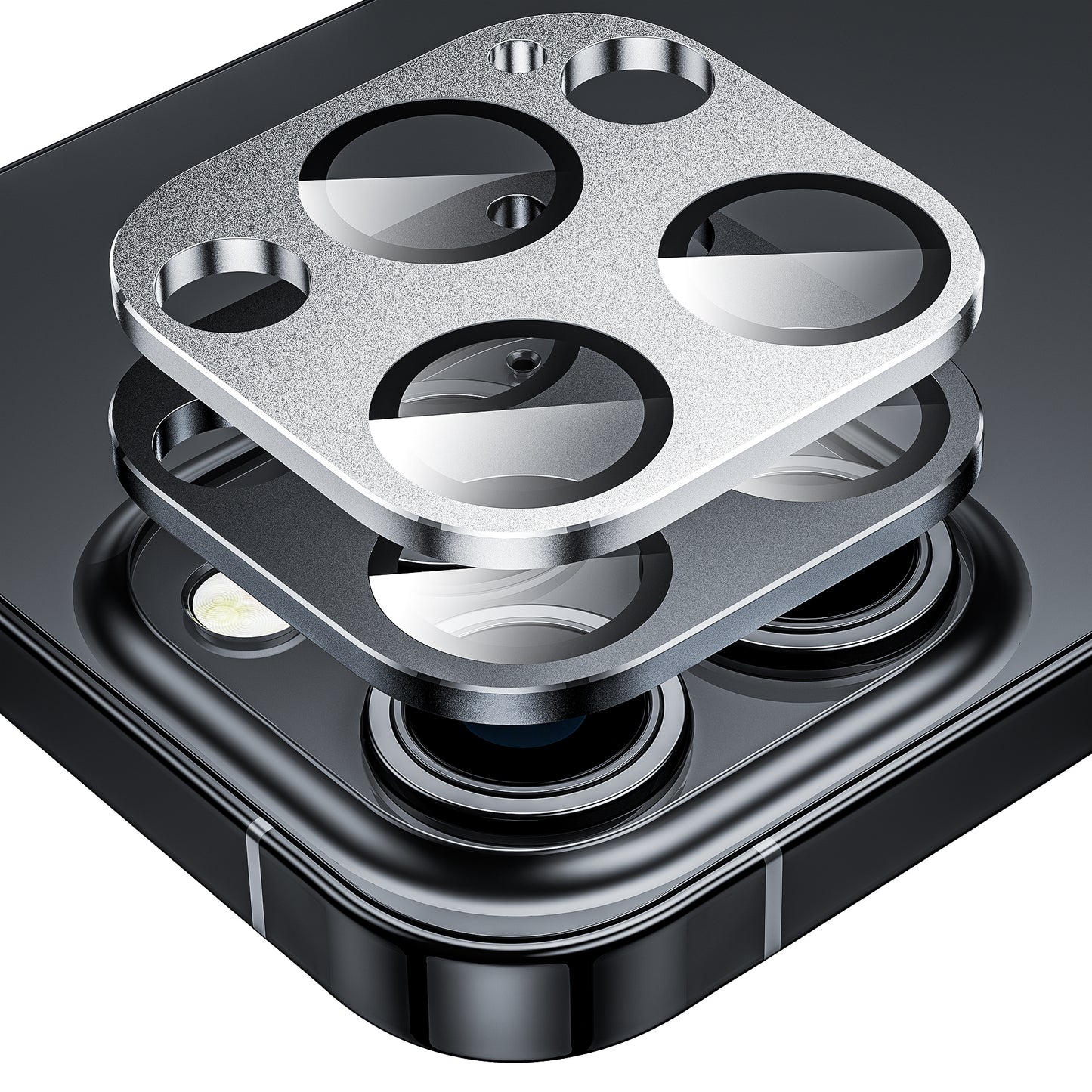 WSKEN iPhone 14 Pro/iPhone 14 Pro Max HD Tempered Metal Glass Camera Lens Protector-Black + Silver