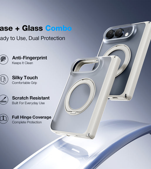 WSKEN iPhone Duo Case with Magnetic 360° Ring Stand - Matte White