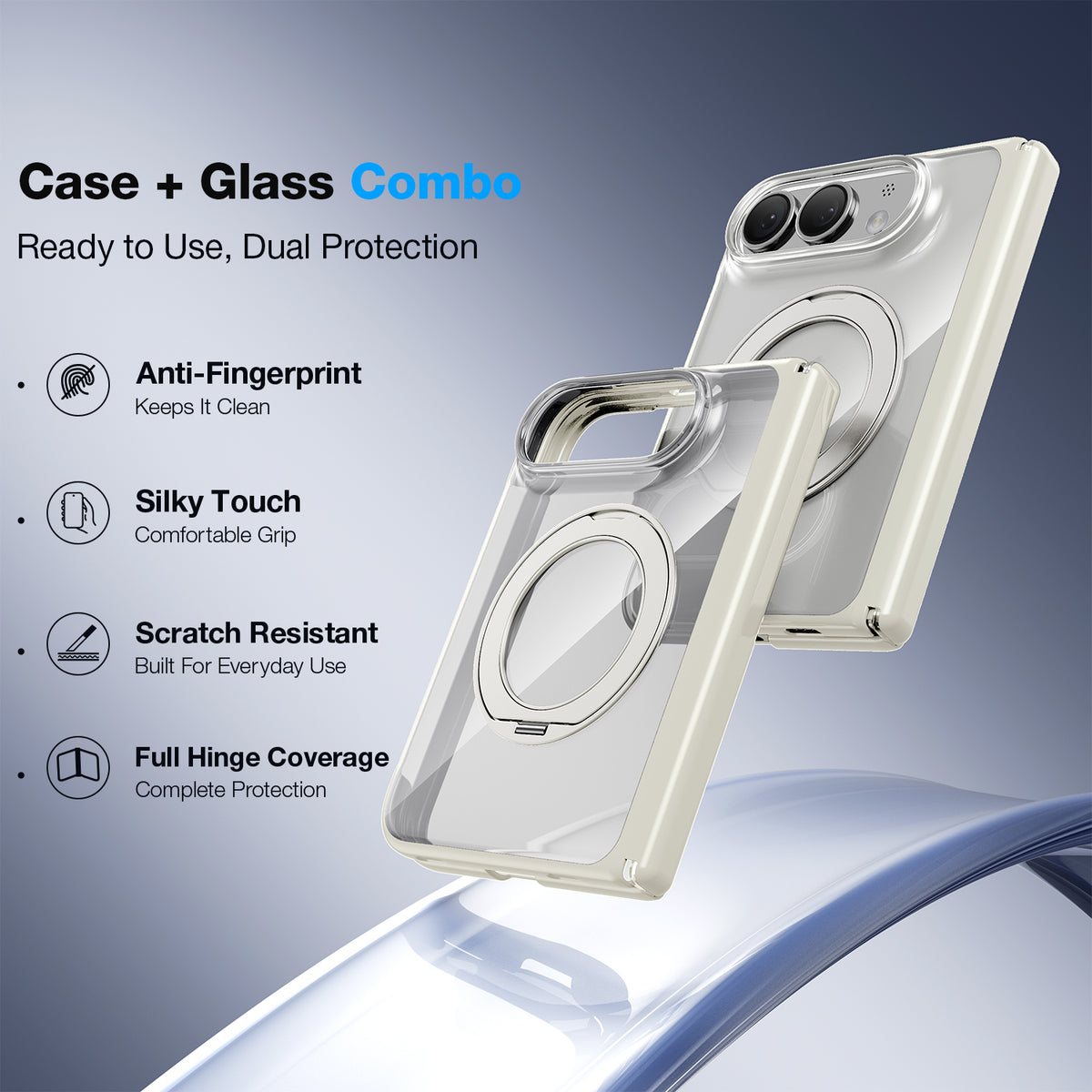 WSKEN iPhone Duo Case with Magnetic 360° Ring Stand - Clear White — 1