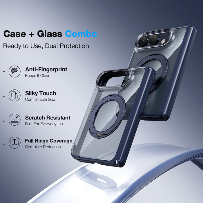 WSKEN iPhone Duo Case with Magnetic 360° Ring Stand - Clear Blue