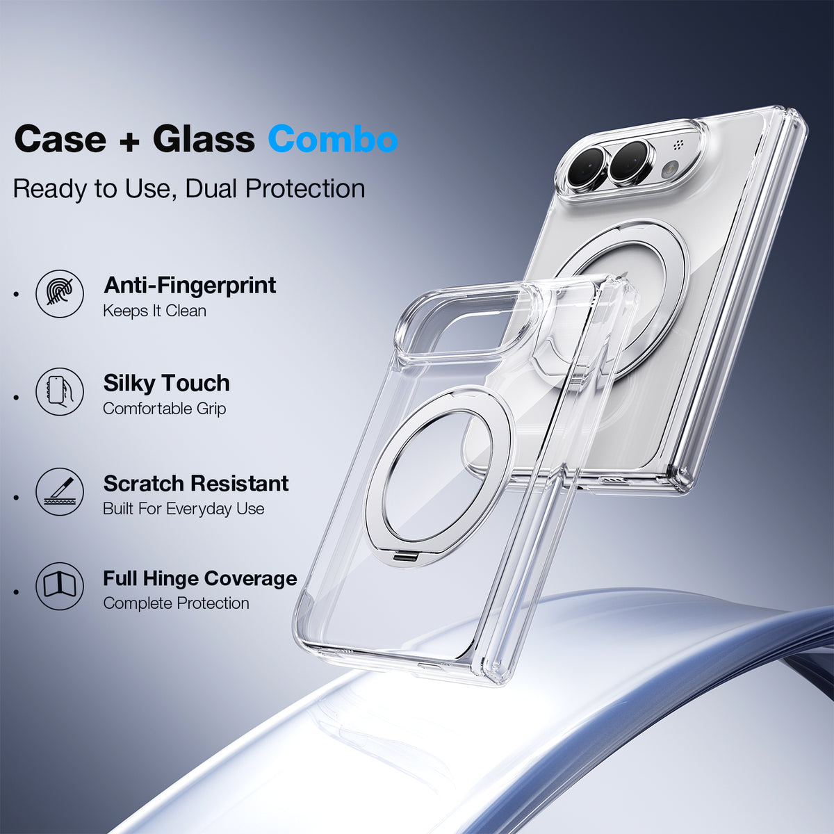 WSKEN iPhone Duo Case with Magnetic 360° Ring Stand - Clear - WSKEN