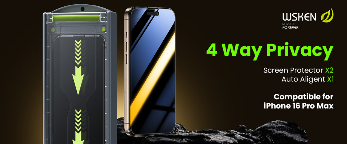 WSKEN 360° Sichtschutz-Displayschutzglas · 2er-Pack — iPhone 16 Pro / iPhone 16 Pro Max