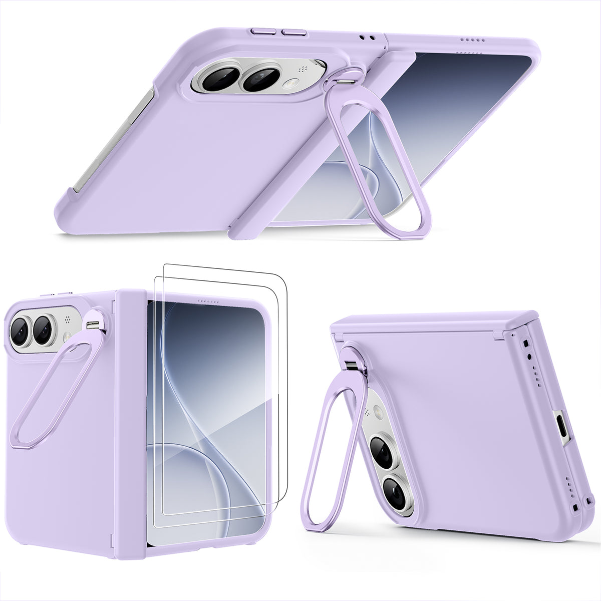 WSKEN Magnetic iPhone Duo Case with Stand & Screen Protector, Purple - WSKEN