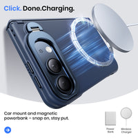WSKEN Magnetic iPhone Duo Case with Stand & Screen Protector, Blue - WSKEN
