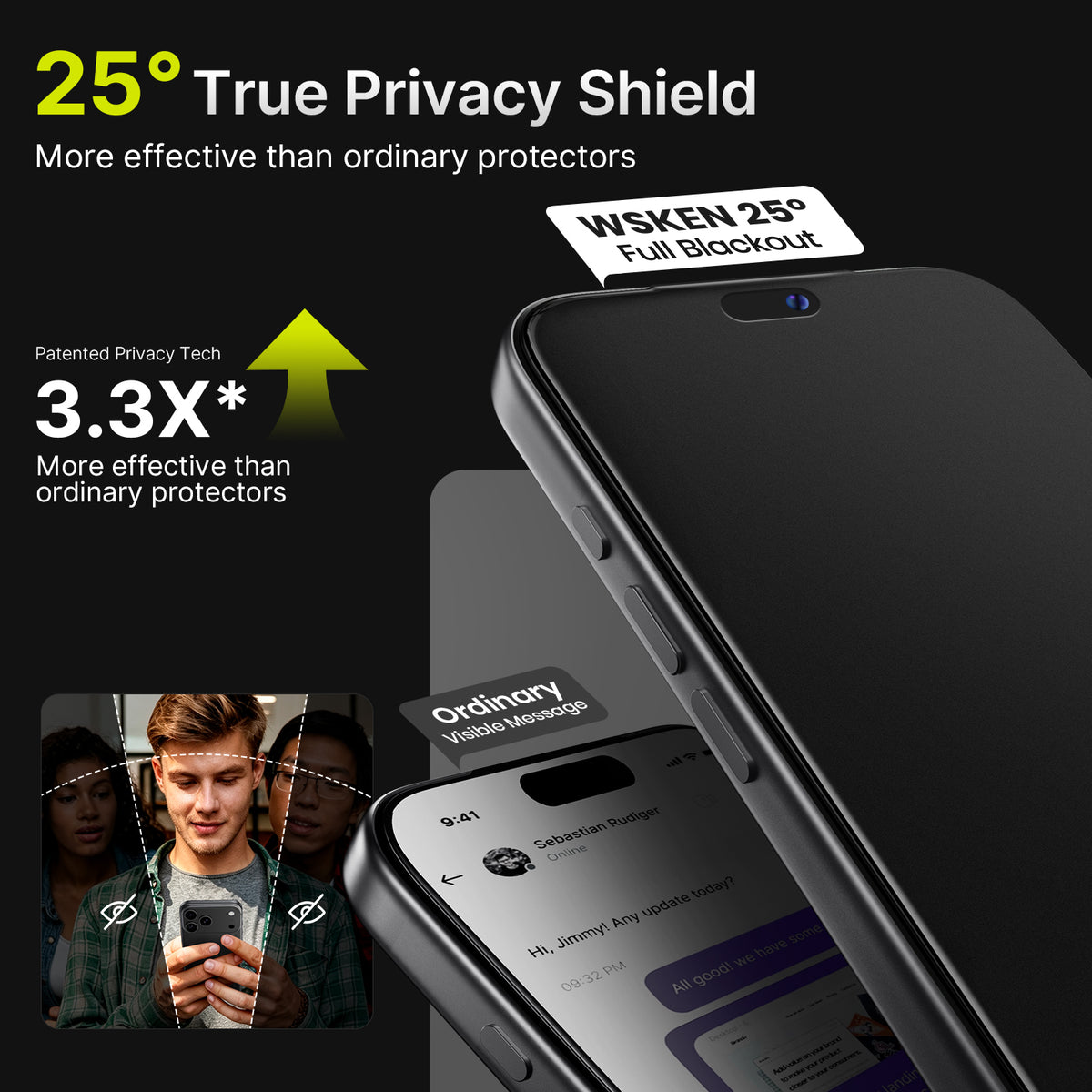 WSKEN iPhone 18 Pro Privacy Screen Protector - 25° Anti Spy, 2 Pack Matte Privacy - WSKEN