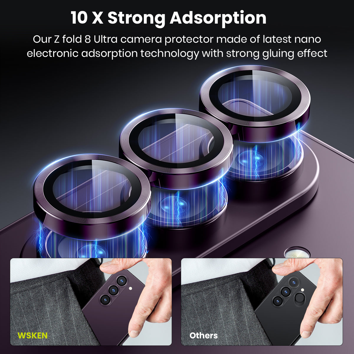 WSKEN for Z Fold 8 Ultra Camera Lens Protector Case Cover - Anti Reflective Violet — 3