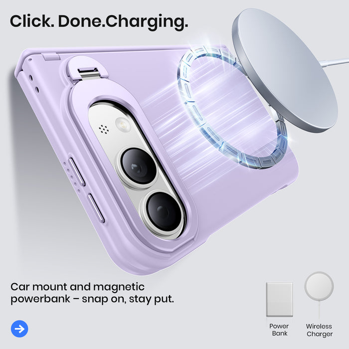 WSKEN Magnetic iPhone Duo Case with Stand & Screen Protector, Purple
