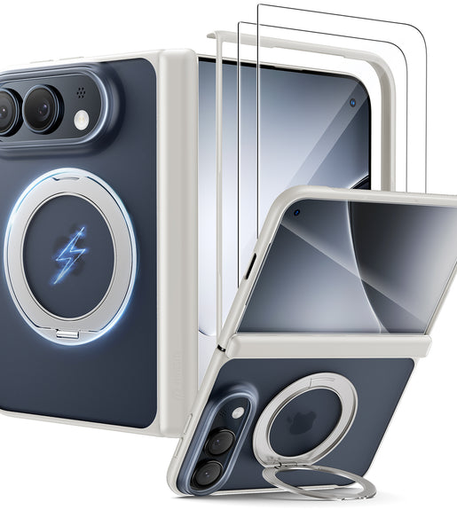 WSKEN iPhone Duo Case with Magnetic 360° Ring Stand - Matte White