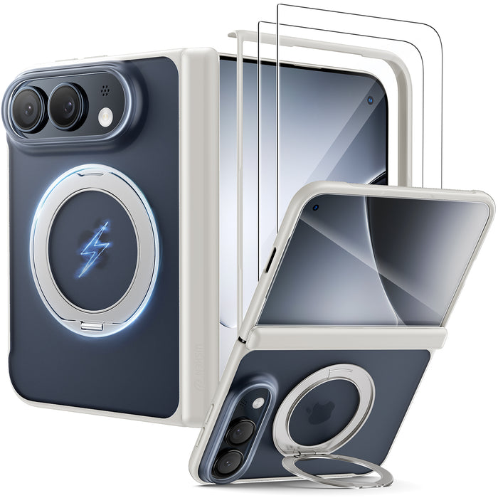 WSKEN iPhone Duo Case with Magnetic 360° Ring Stand - Matte White - WSKEN