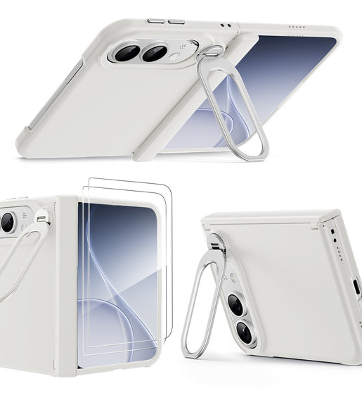 WSKEN Magnetic iPhone Duo Case with Stand & Screen Protector, White - WSKEN