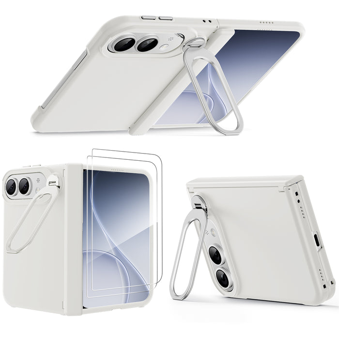 WSKEN Magnetic iPhone Duo Case with Stand & Screen Protector, White - WSKEN