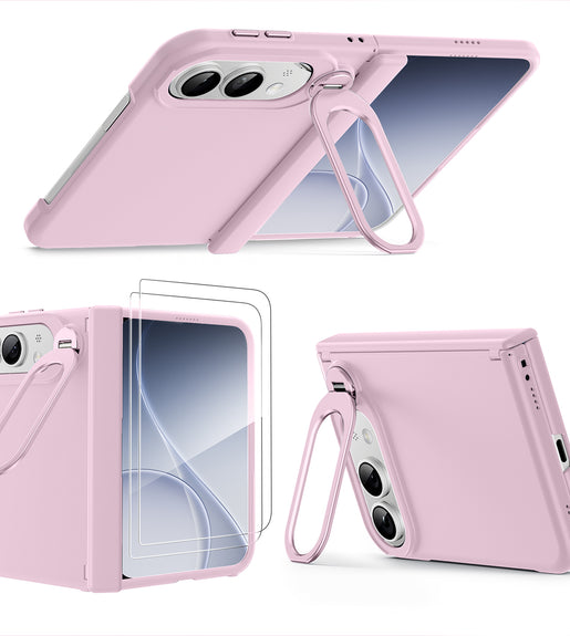 WSKEN Magnetic iPhone Duo Case with Stand & Screen Protector, Pink - WSKEN