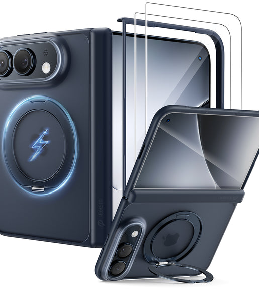 WSKEN iPhone Duo Case with Magnetic 360° Ring Stand - Matte Blue