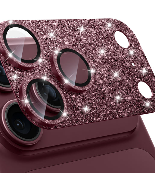 WSKEN iPhone 18 Pro Max Camera Lens Protector - Military Grade Design Glitter Burgundy