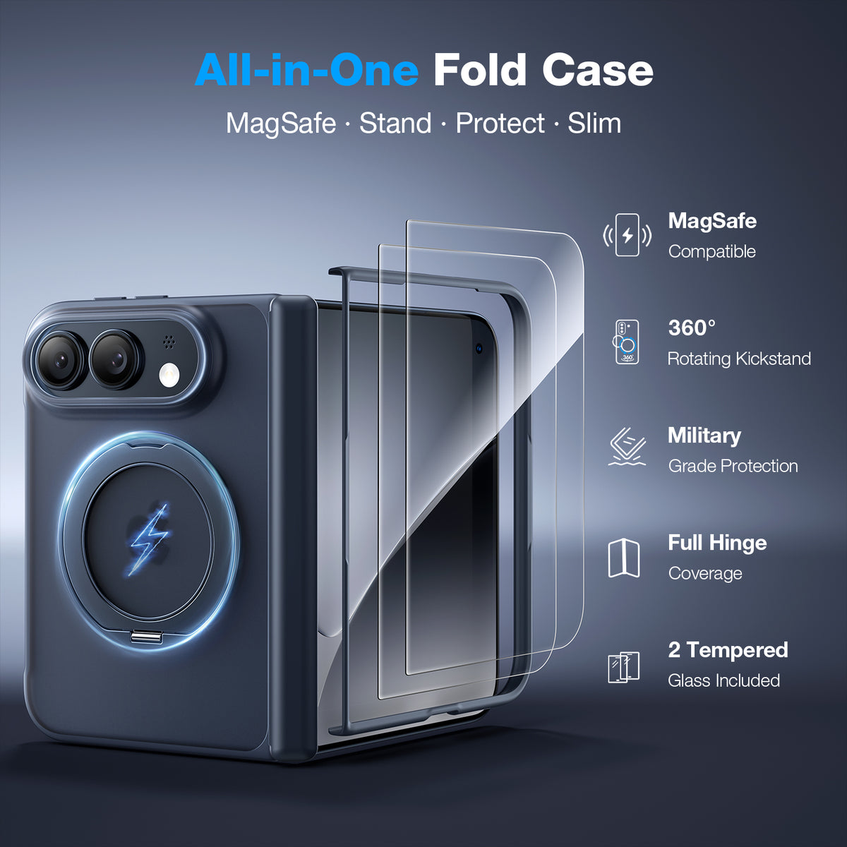 WSKEN iPhone Duo Case with Magnetic 360° Ring Stand - Matte Blue - WSKEN
