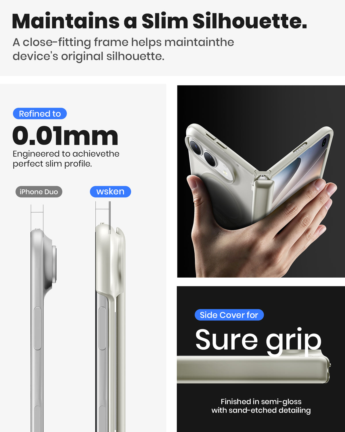 WSKEN Magnetic iPhone Duo Case with Stand, Translucent Matte White - WSKEN
