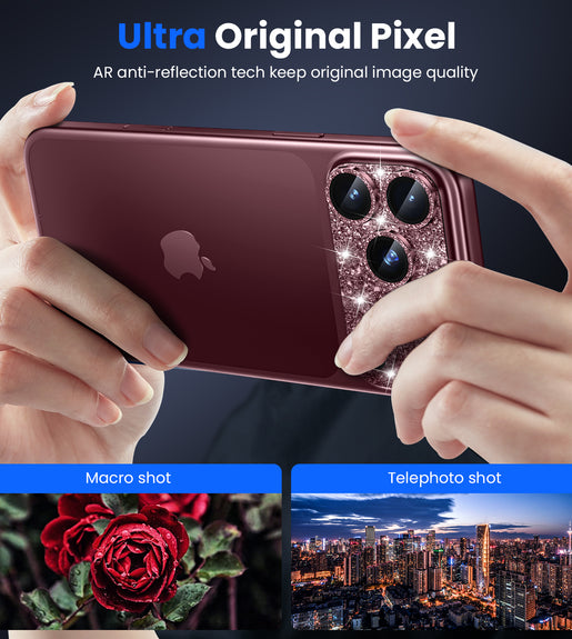 WSKEN iPhone 18 Pro Max Camera Lens Protector - Military Grade Design Glitter Burgundy