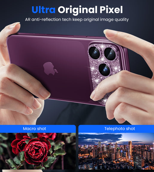 WSKEN for iPhone 18 Pro Camera Lens Protector - Military Grade Design Glitter Burgundy