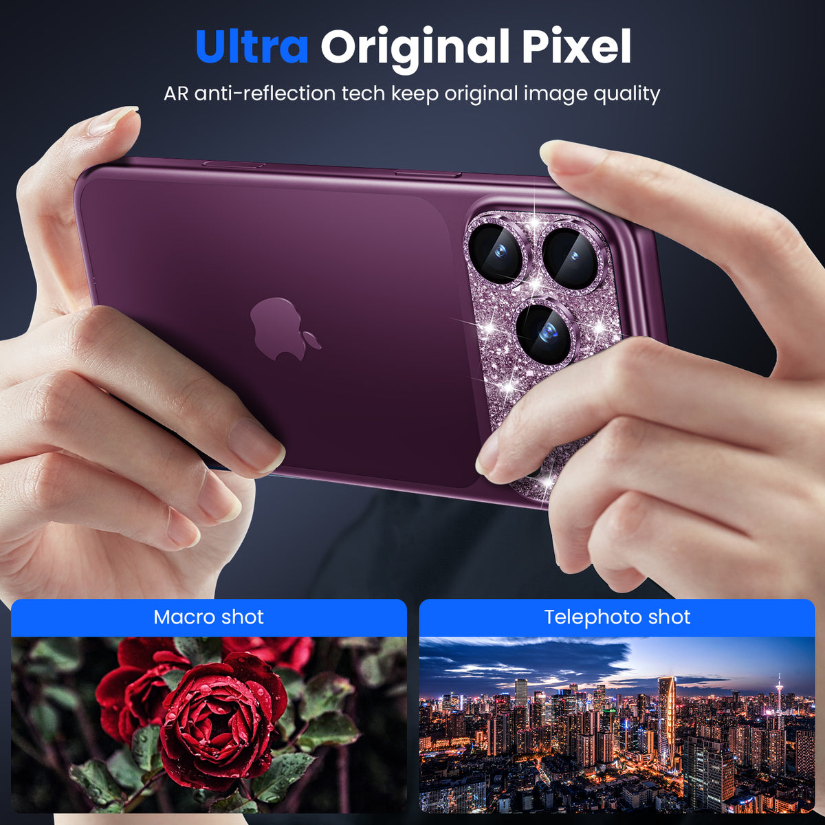 WSKEN iPhone 18 Pro Camera Lens Protector - Military Grade Design Glitter Burgundy - WSKEN