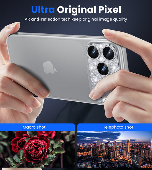 WSKEN iPhone 18 Pro Camera Lens Protector - Military Grade Design Glitter Silver