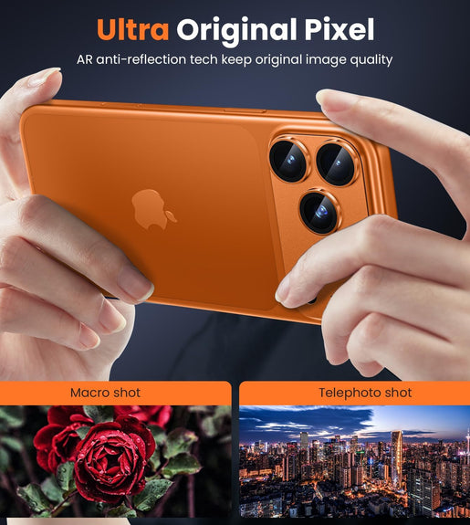 WSKEN for iPhone 17 Pro Camera Lens Protector - [Military Grade Shatterproof] [Strong Adhesion] Metal Aluminum Alloy Tempered Glass Camera Screen Protector, Orange Titanium - WSKEN