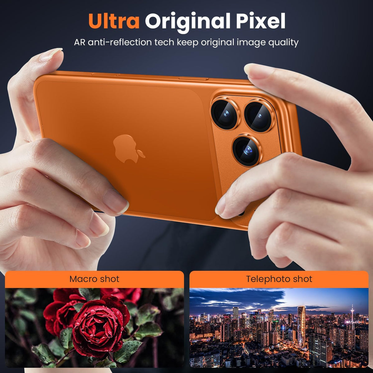 WSKEN for iPhone 17 Pro Camera Lens Protector - [Military Grade Shatterproof] [Strong Adhesion] Metal Aluminum Alloy Tempered Glass Camera Screen Protector, Orange Titanium - WSKEN